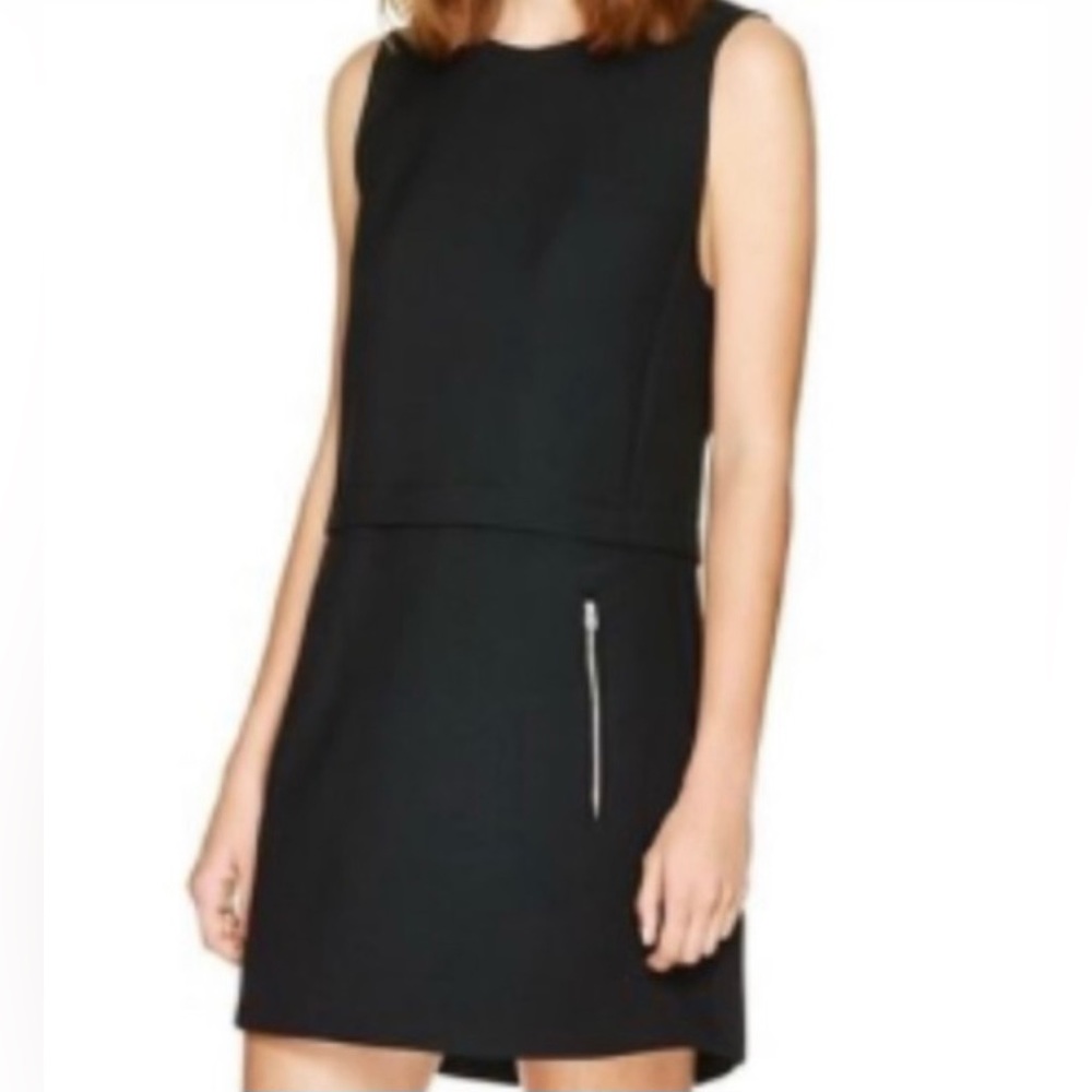 Wilfred Aritzia Black Shift Mini Dress Zipper Pockets Small Fitted Career Office